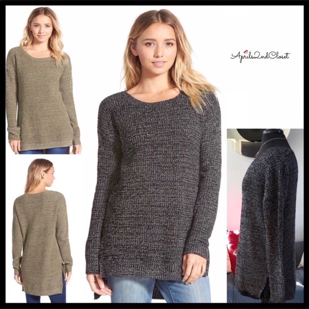BLACK MARLED CHUNKY KNIT PULLOVER TUNIC SWEATER - Picture 3 of 8